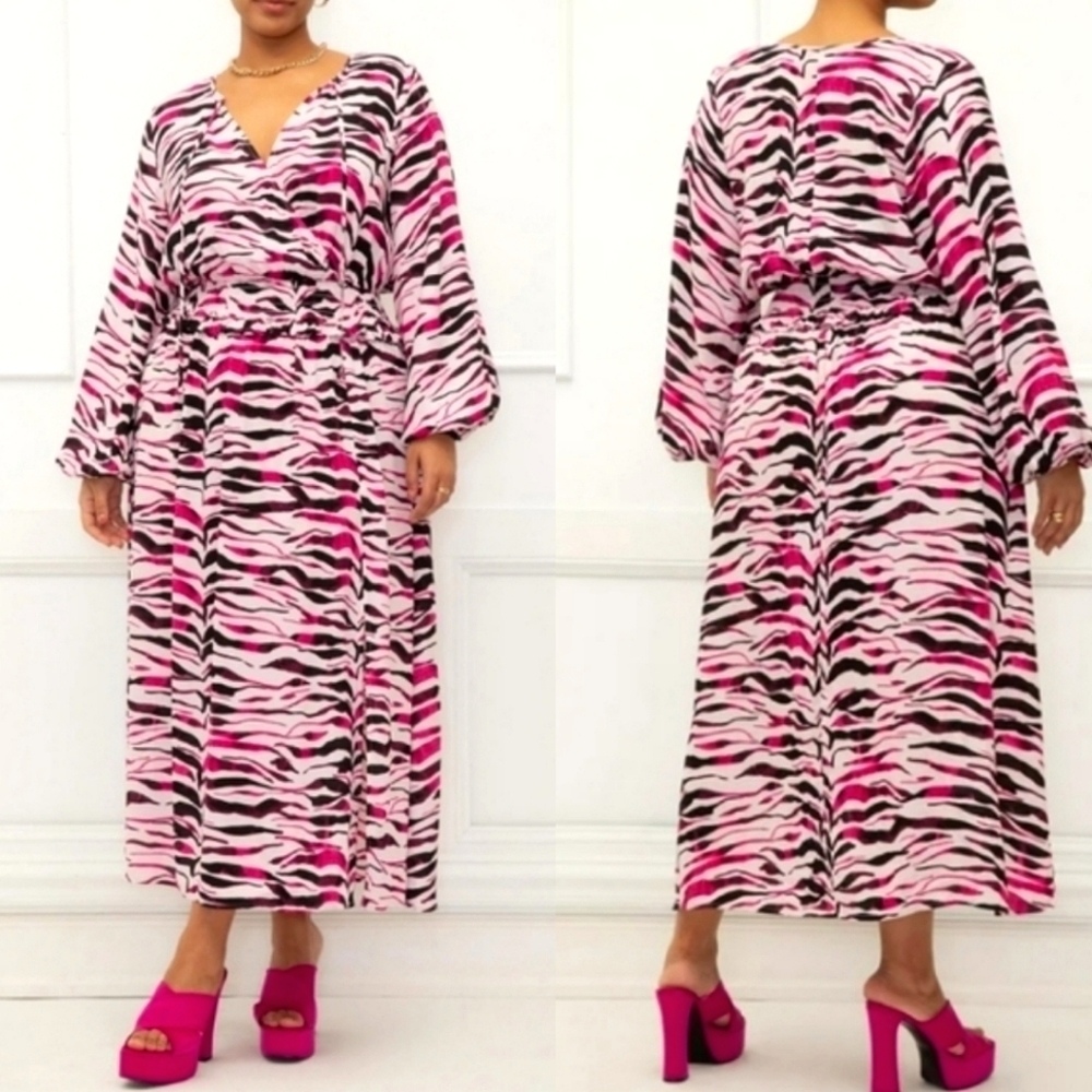 Eloquii Pink Black White Zebra-Print Maxi Dress